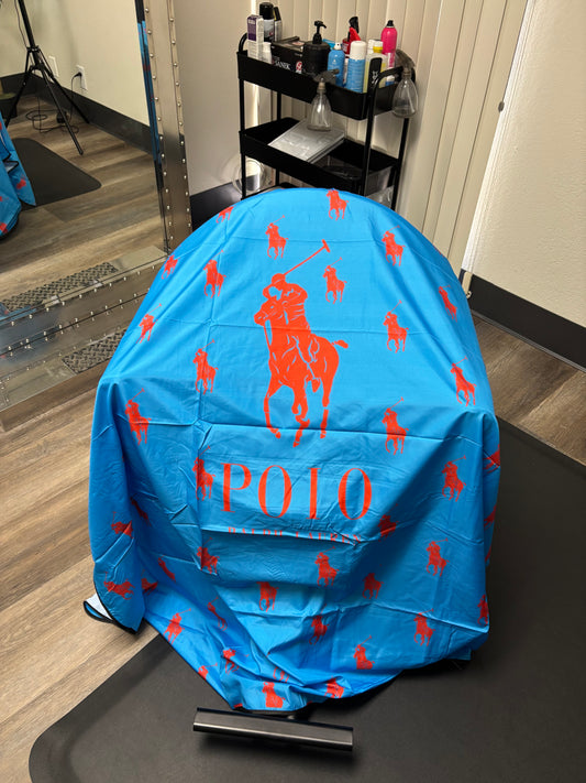 Blue & Red Equestrian Barber Cape