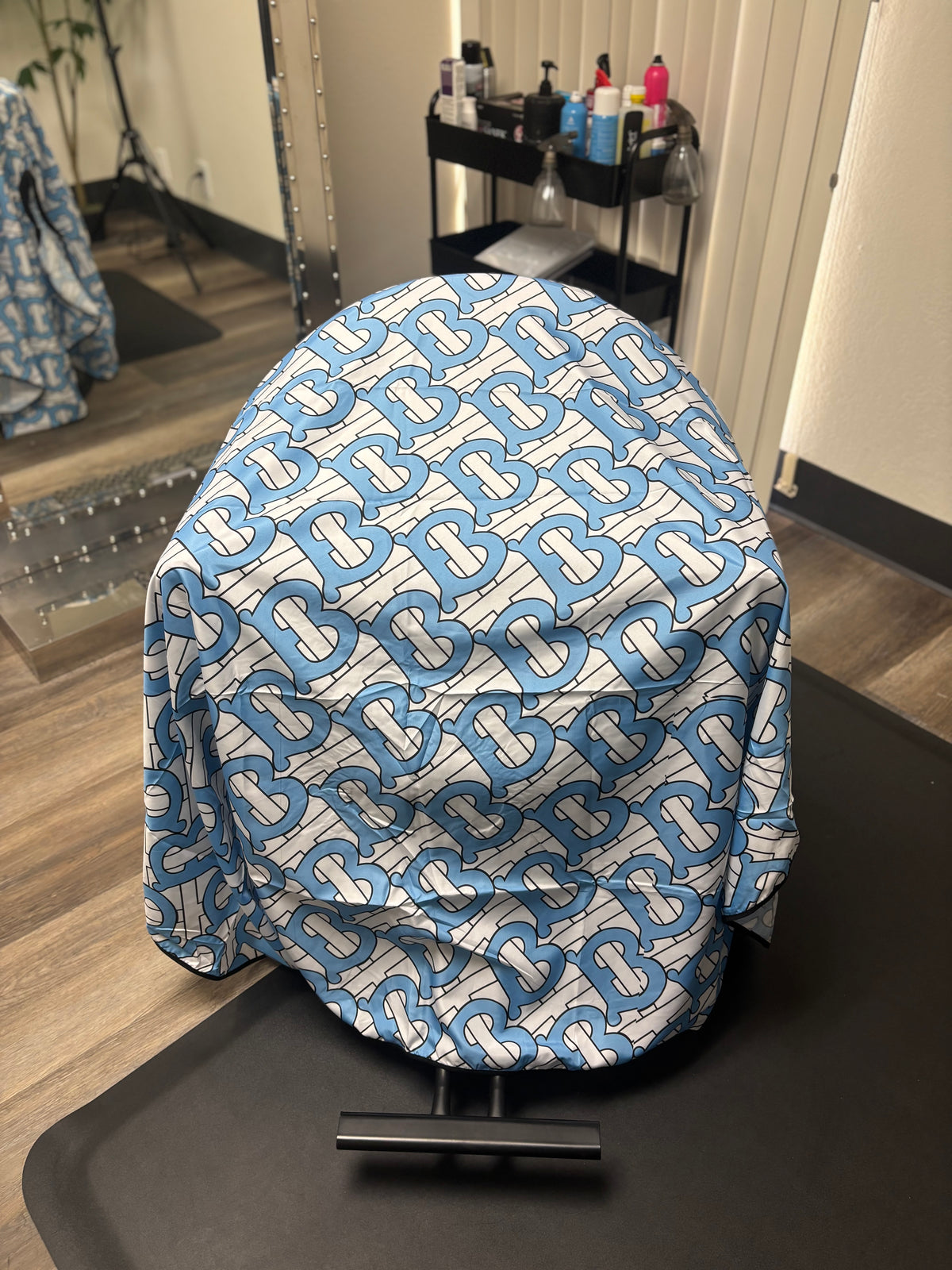 Baby Blue Monogram Barber Cape